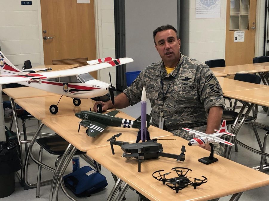 Senior Master Sergeant Stone preparing to teach the Aviation course at Kenwood.