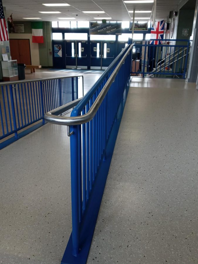 New wheelchair ramp in front lobby makes it easier for students and guests to get around the building