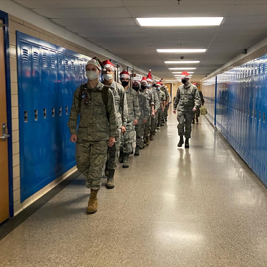 Cadets marching and helping the lunch staff back on November 23, 2021.