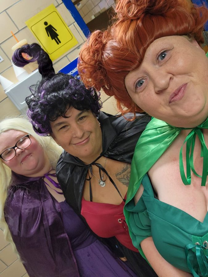 Mrs. Saylor, Ms. Innes, and Ms. Evans dressed as the Sanderson sisters for this Halloween.