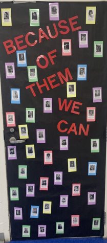 Decorated door for Black History Month in Kenwoods English hallway