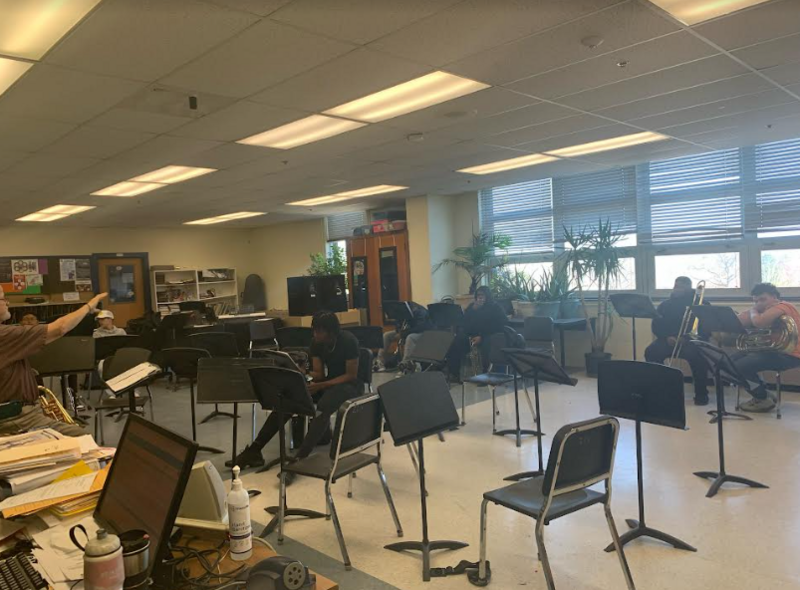 Mr. Ladd and some of his musicians getting ready for their Springs concerts and competitions. 