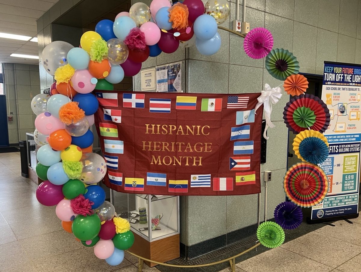 Hispanic Heritage Month display in lobby to greet visitors and staff and students each day this past month. 